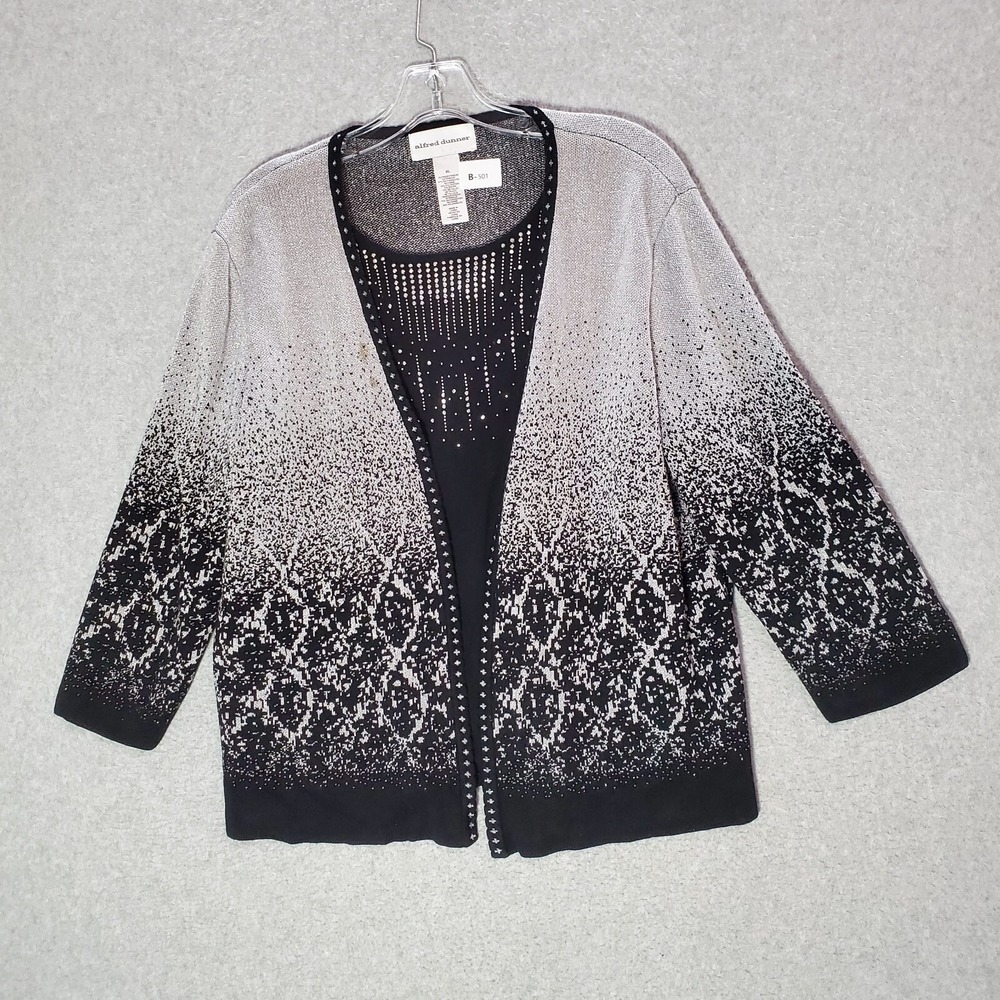 Alfred Dunner Women Sweater XL Gray Ombre Cardigan Metallic 3/4 Sleeve READD